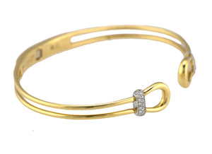 Roberto Coin 18K White Yellow Gold Classic Parisienne Diamond Open Cuff Bracelet