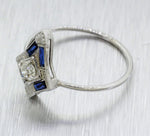 Antique Art Deco 18k White Gold 0.20ctw Diamond & Sapphire Pin Conversion Ring