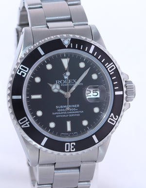 RARE Rolex Submariner Date 168000 Steel Black 40mm Dive Watch Box