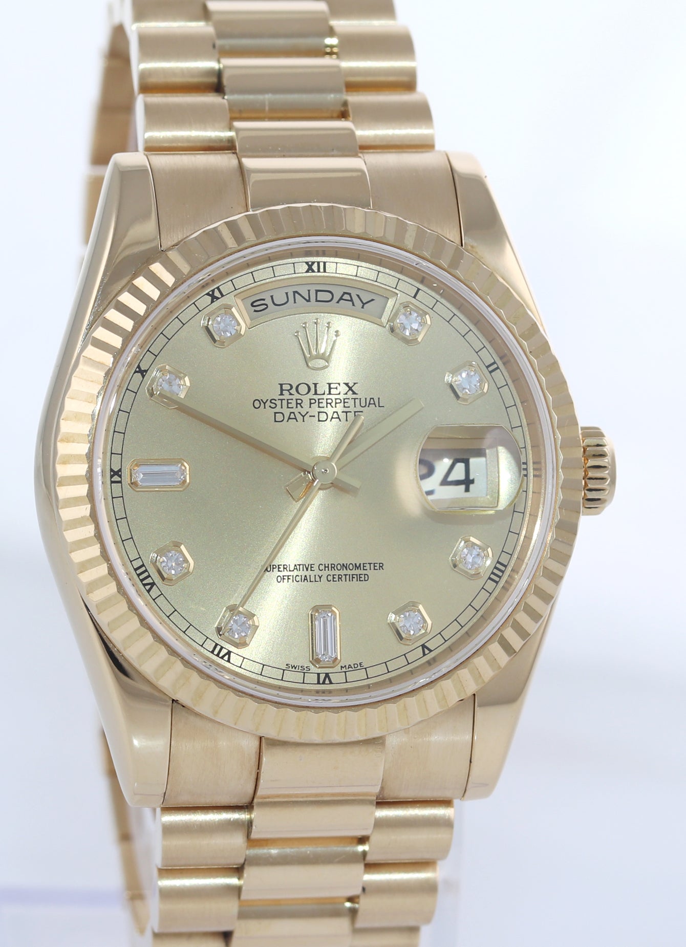 Rolex President 18k Yellow Gold HEAVY BAND Champagne Diamond 118238 Watch Box