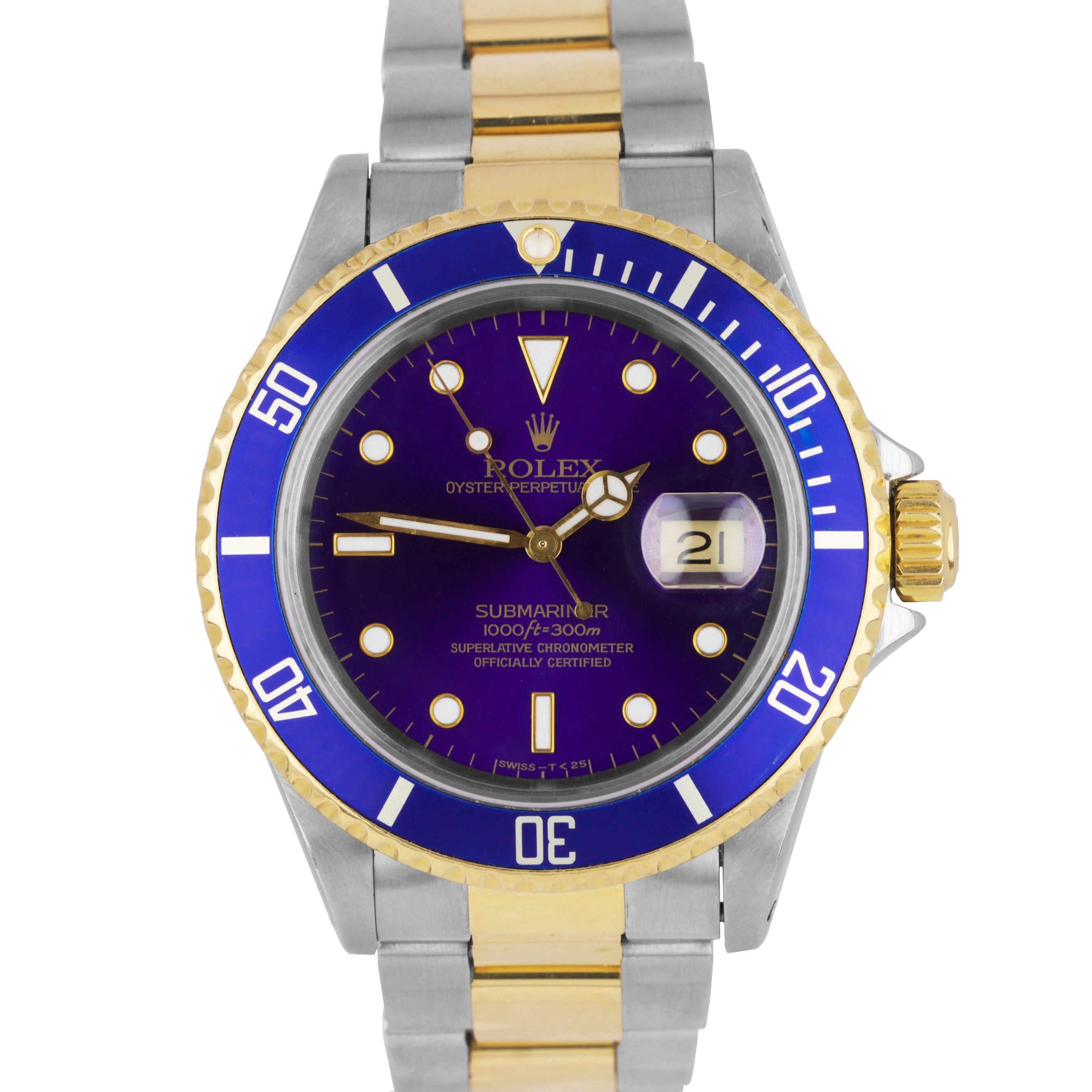 1994 PURPLE Rolex Submariner 16613 Two-Tone Gold Stainless Steel 40mm Blue Watch