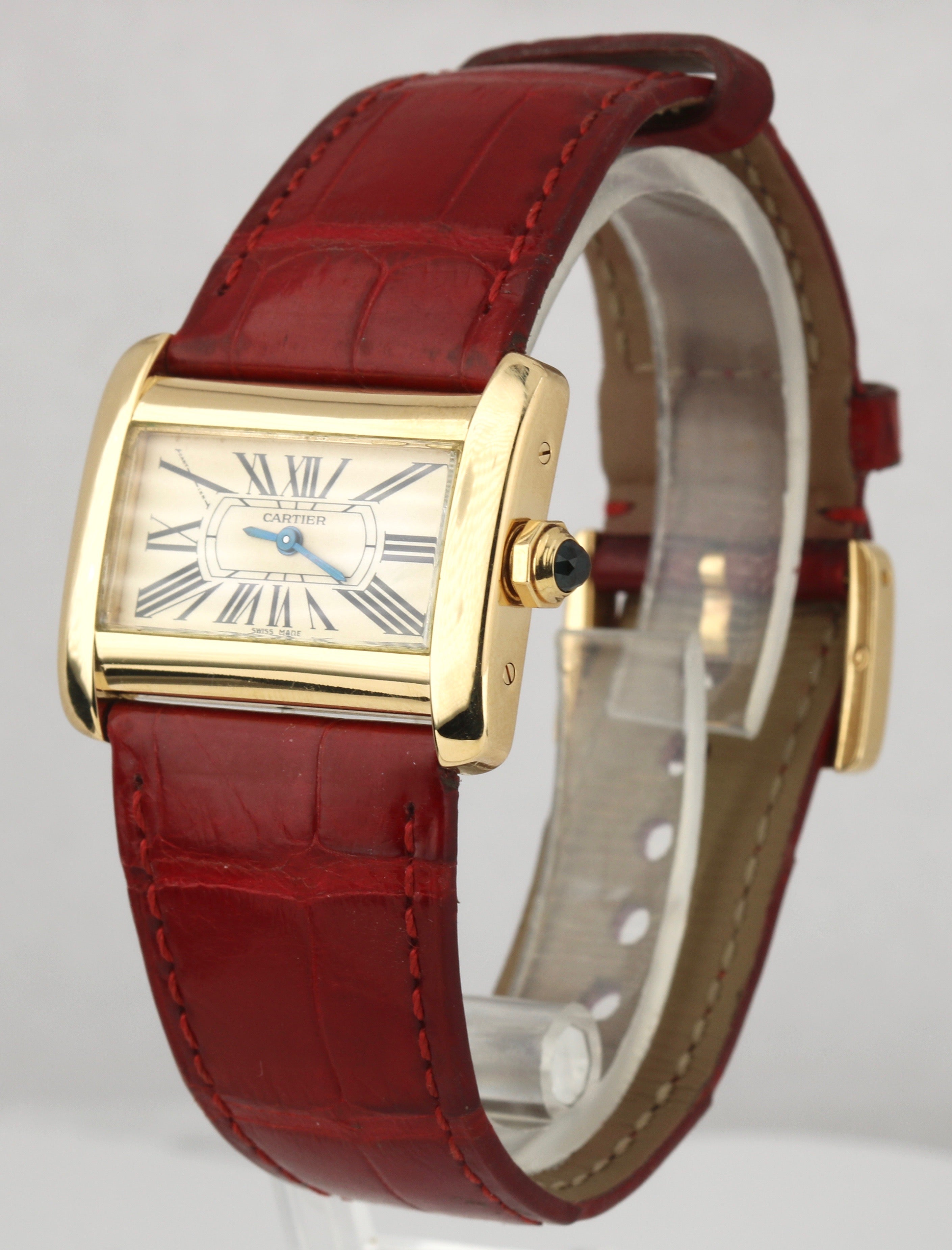 Cartier Tank Divan 2601 31mm 18k Yellow Gold Red Leather Ivory Dial Wa