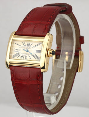 Cartier Tank Divan 2601 31mm 18k Yellow Gold Red Leather Ivory Dial Watch