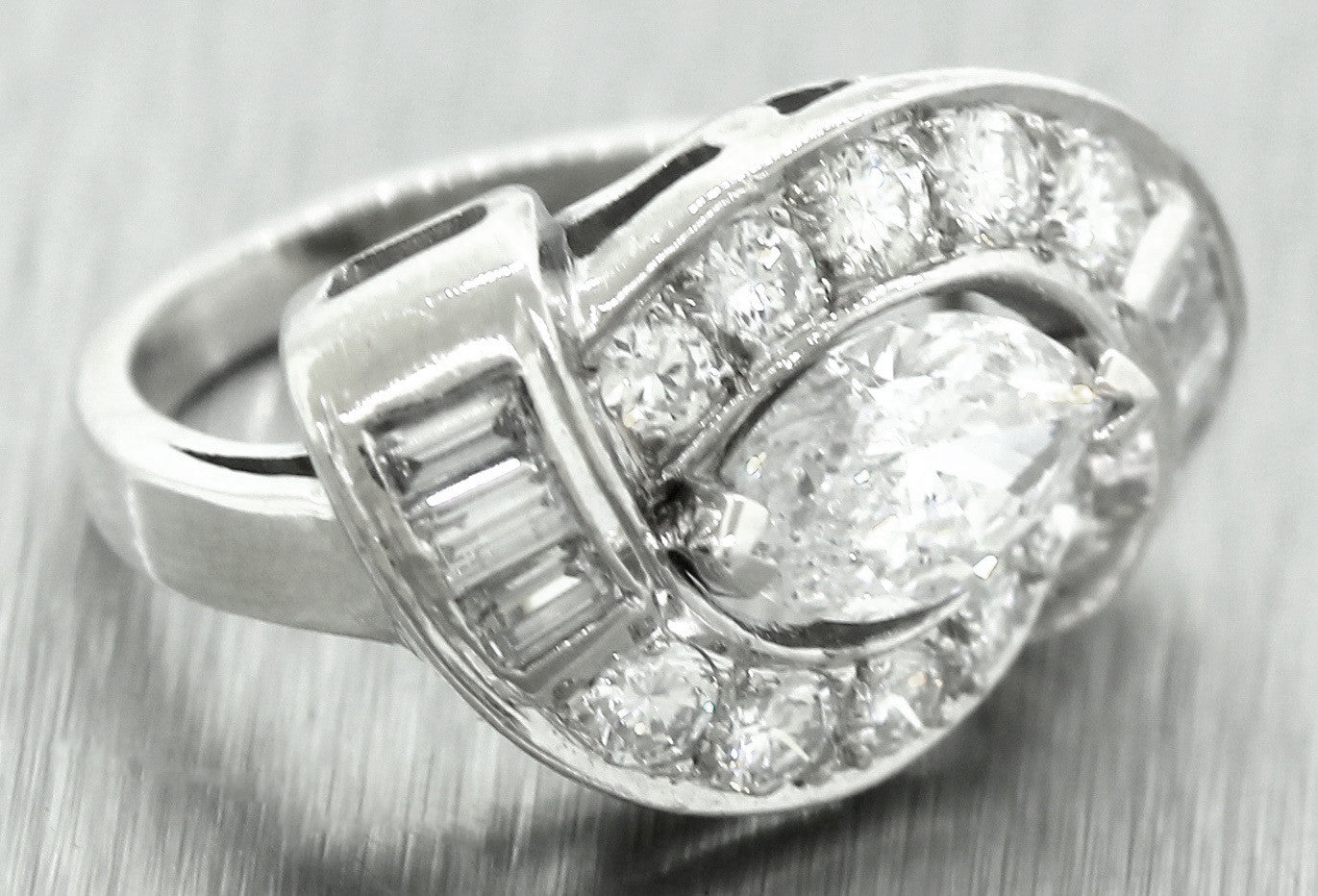 Ladies Vintage Estate Platinum 1.12ct Marquise Brilliant Diamond Engagement Ring