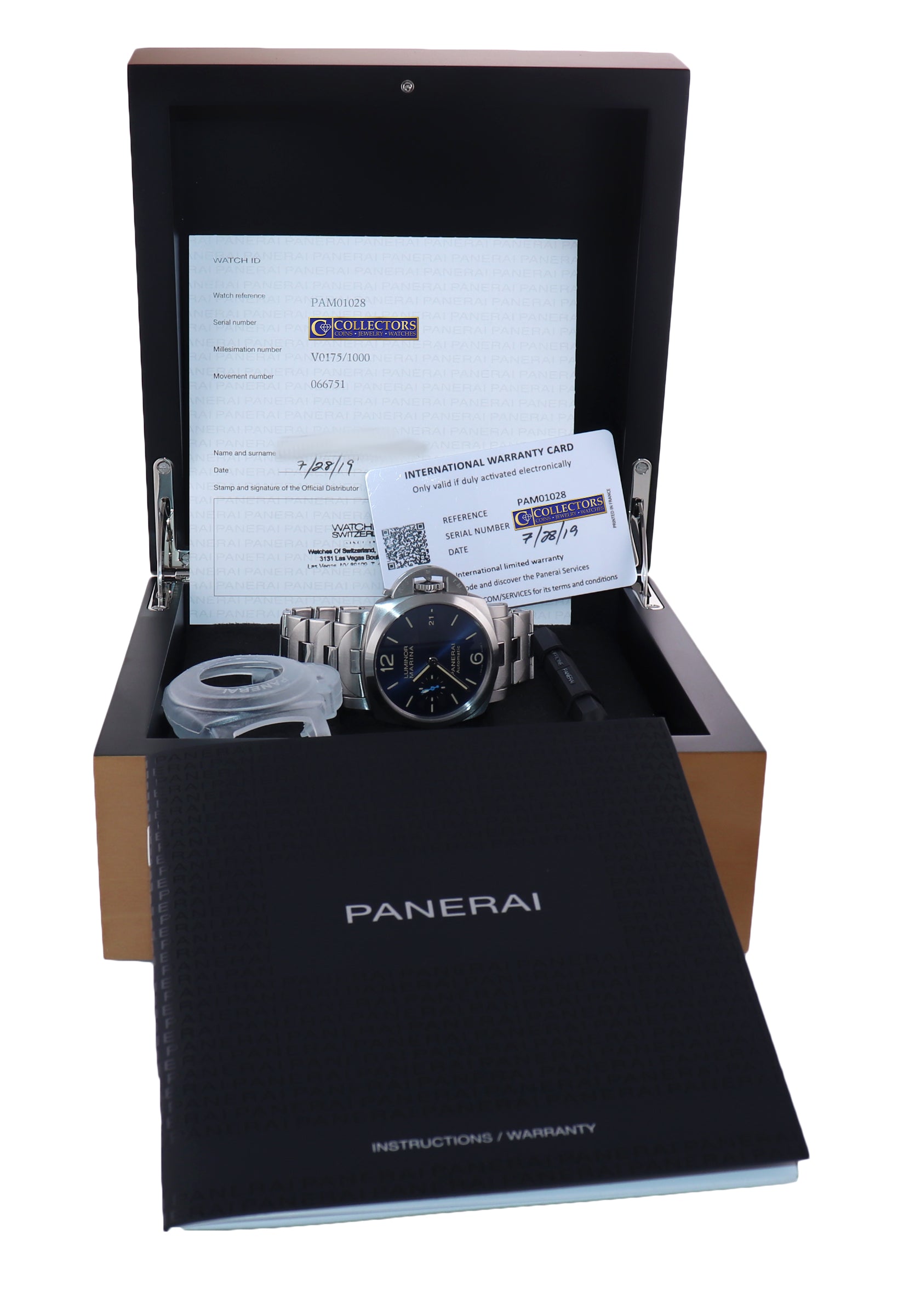 MINT 2019 Panerai Luminor Marina Blue Steel PAM 1028 42mm PAM01028 Date Watch