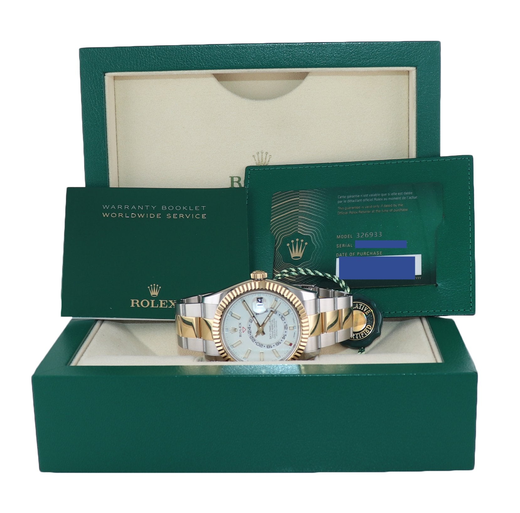 2020 NEW PAPERS Rolex Sky-Dweller 326933 White Two Tone Gold Steel 42mm Watch