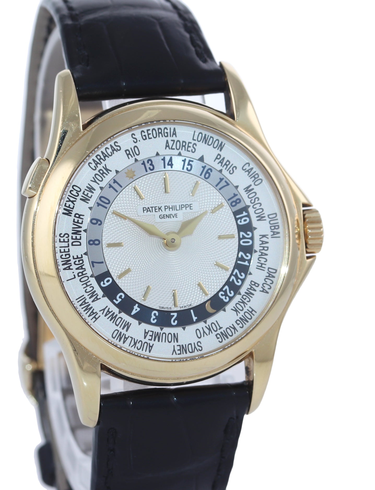 PAPERS Patek Philippe 5110J World Time 37mm Calatrava Yellow Gold Leather Watch