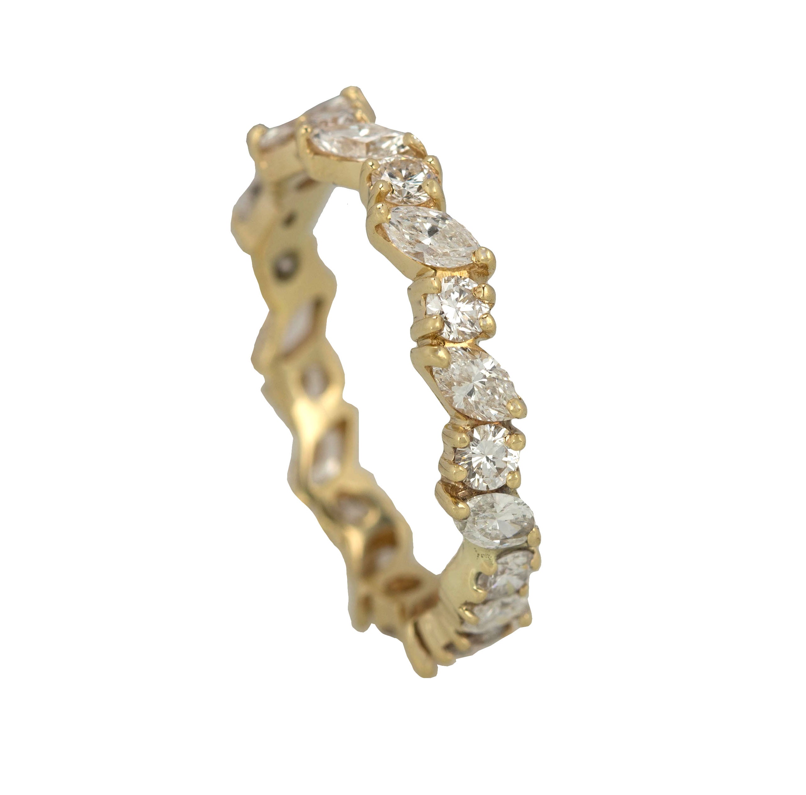 14K Yellow Gold 2 CT Marquise & Round Cut Diamond Eternity Wedding Band Ring