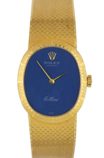 Ladies Vintage Rolex Geneve Cellini 18K Yellow Gold 24mm Blue Oval Watch 4074