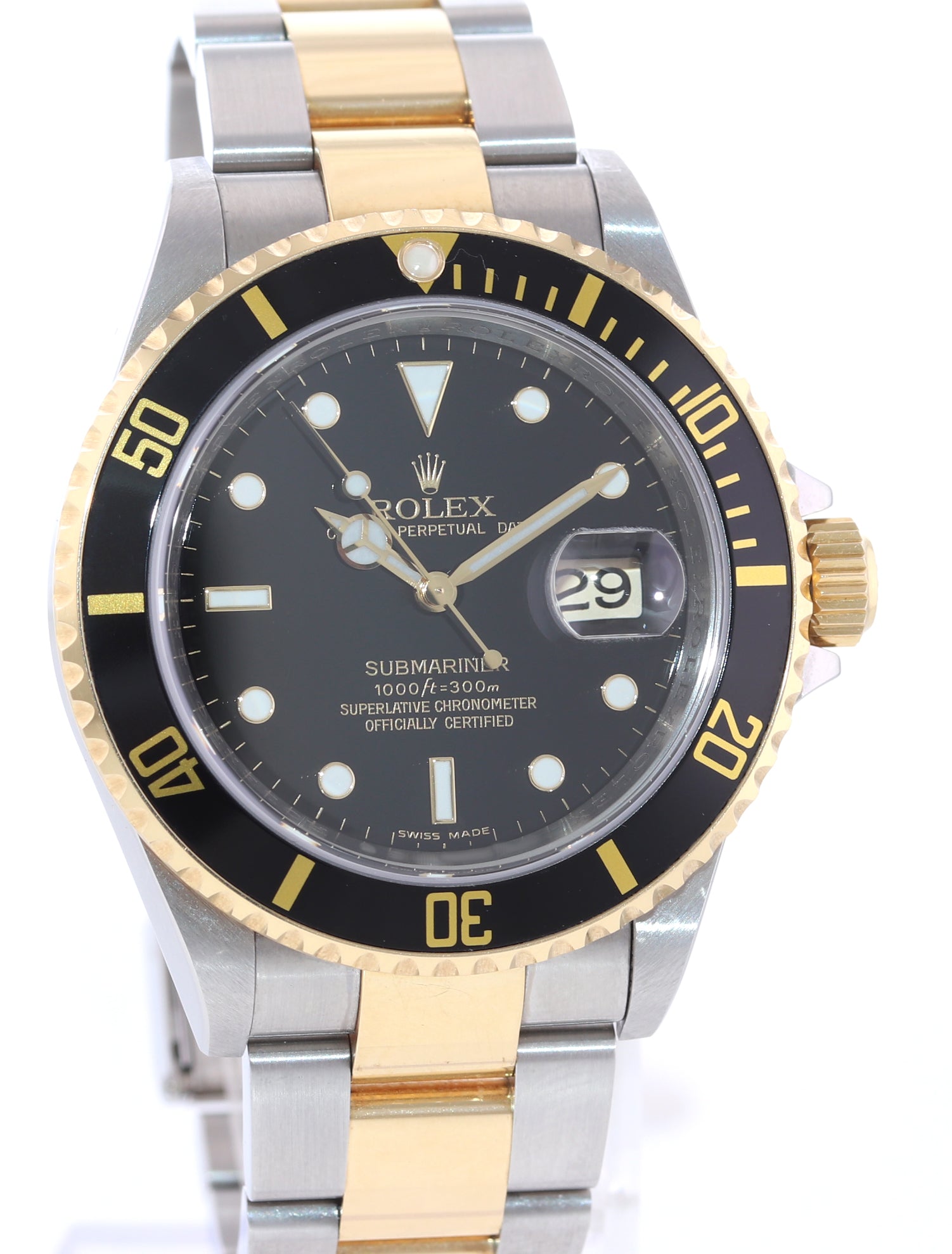 2008 Papers Rehaut Rolex Submariner 16613 Gold Steel Black Watch Box Gold Buckle