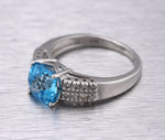 Lovely Ladies 14K White Gold 8x8mm Blue Topaz Diamond Gemstone Statement Ring