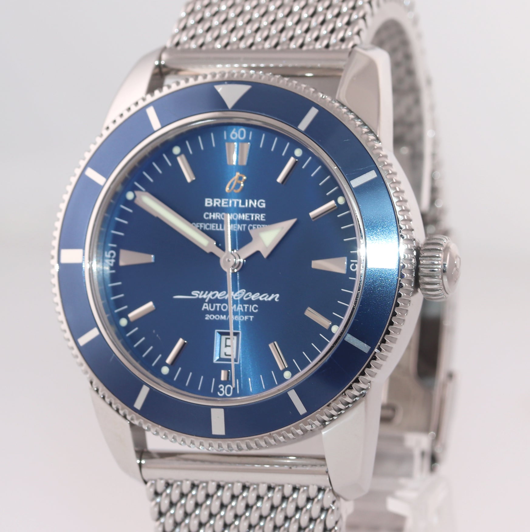 PAPERS Breitling SuperOcean Heritage 46 A17320 Blue Dial Date 46mm Mesh Watch