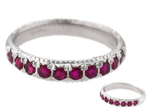Ladies 14K White Gold 0.20ctw Ruby Stackable Wedding Anniversary Band Ring