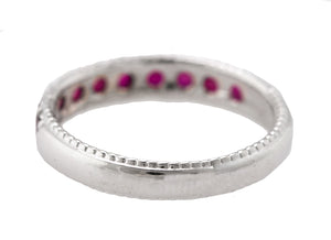 Ladies 14K White Gold 0.20ctw Ruby Stackable Wedding Anniversary Band Ring