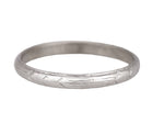 1930's Antique Art Deco Platinum 2mm Wide Engraved Eternity Wedding Band Ring