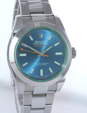 NEW 2021 Papers Rolex Milgauss Blue Anniversary Green 116400GV Steel 40mm Watch