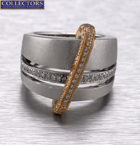 Ladies Retro Modernist 18K White Yellow Gold Two-Tone 0.96ctw Diamond Ring