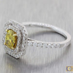 Modern 18k White Gold 1.12ctw Fancy Yellow Diamond Halo Engagement Ring A8