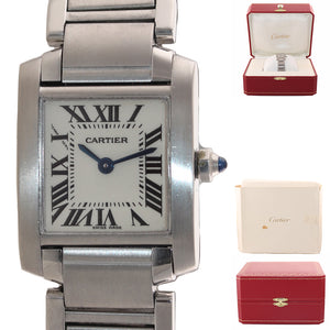 MINT Ladies Cartier Tank Francaise 2384 Stainless Steel Ivory Roman Quartz Watch