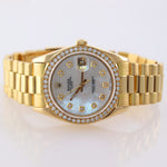 Rolex Date 1500 34mm Solid 14k Yellow Gold President MOP Diamond Bezel Watch