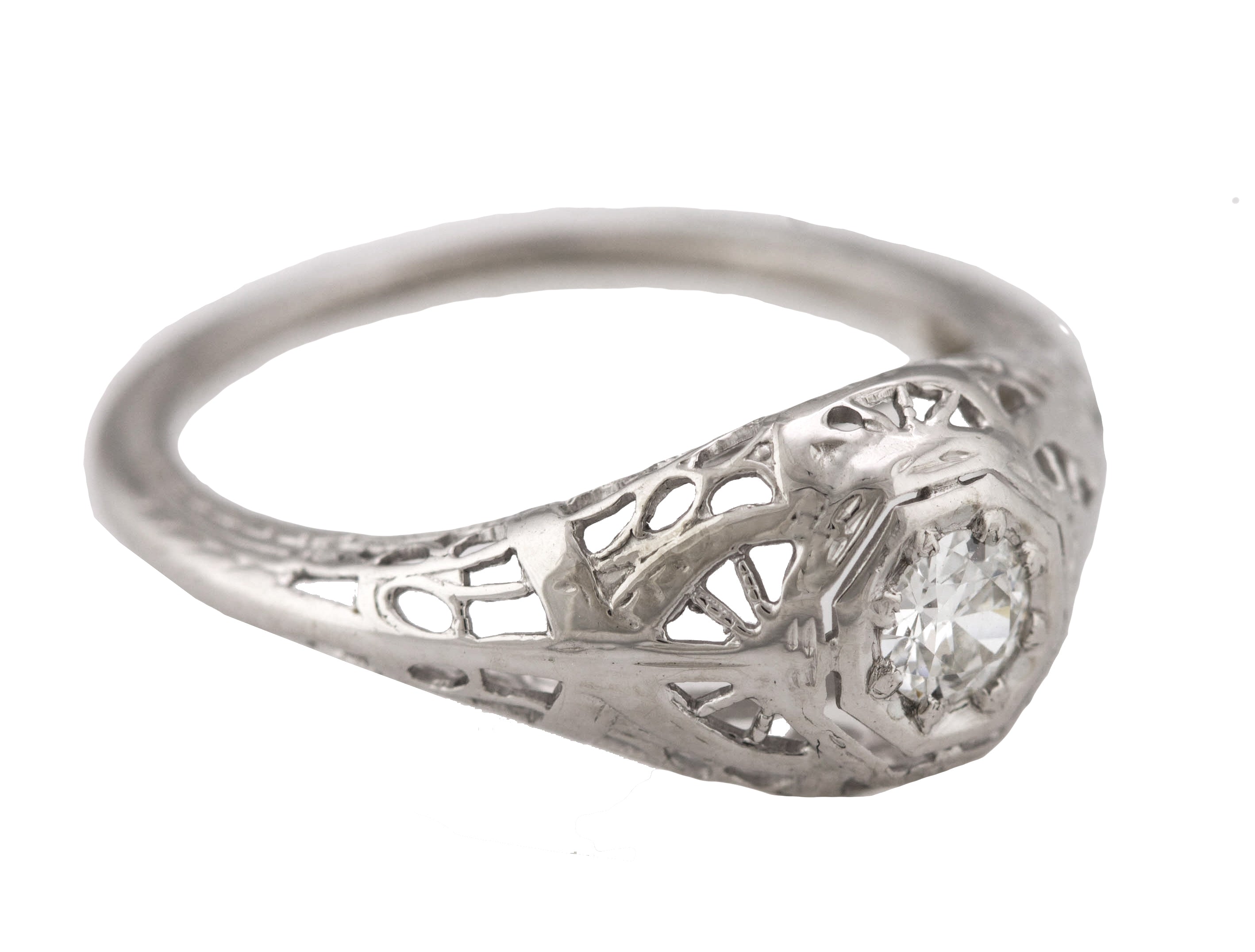Ladies Antique Art Deco 18K White Gold 0.20 CT Diamond Solitaire Dome Ring