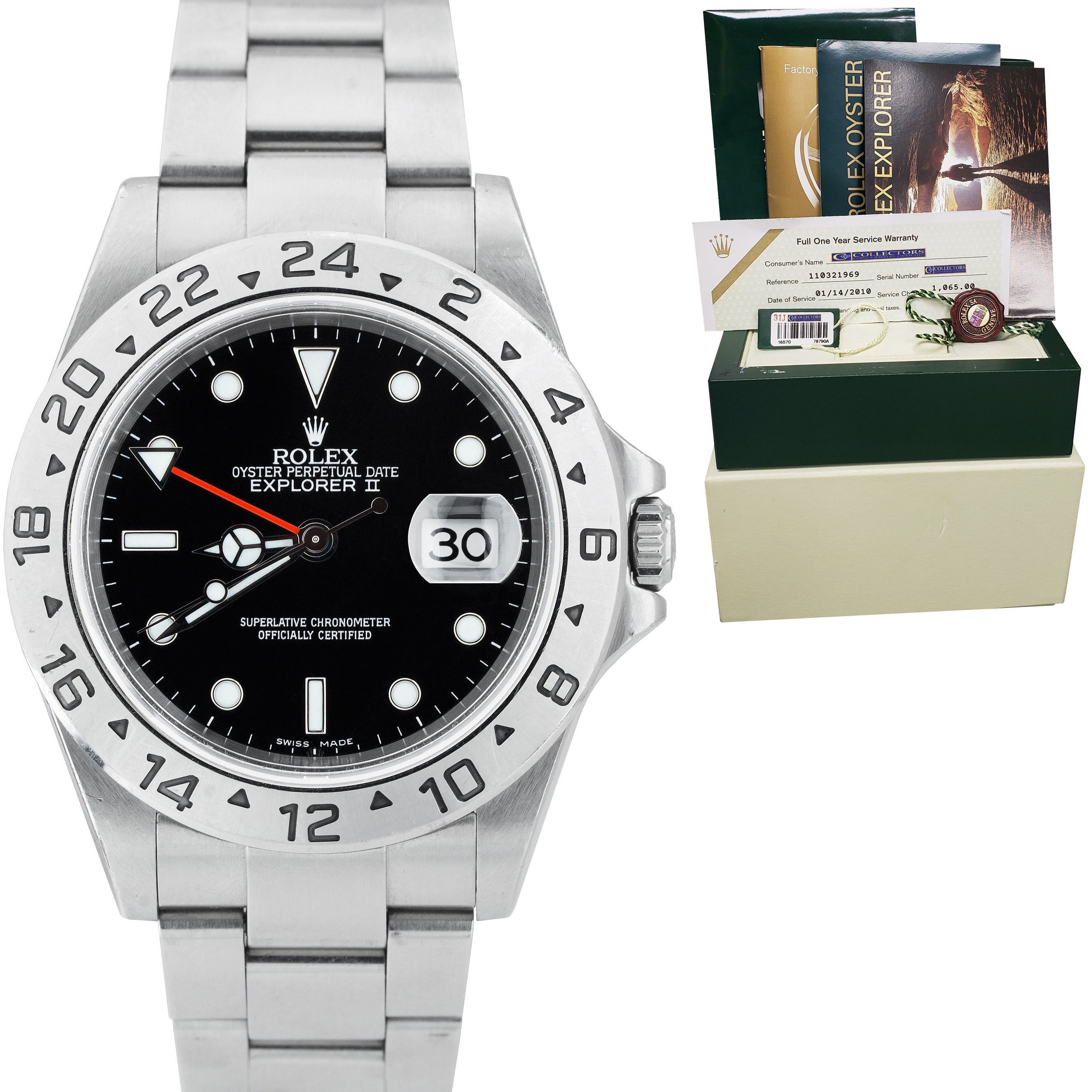 2006 Rolex Explorer II Black Steel SEL NO-HOLES CASE 40mm Date GMT Watch 16570