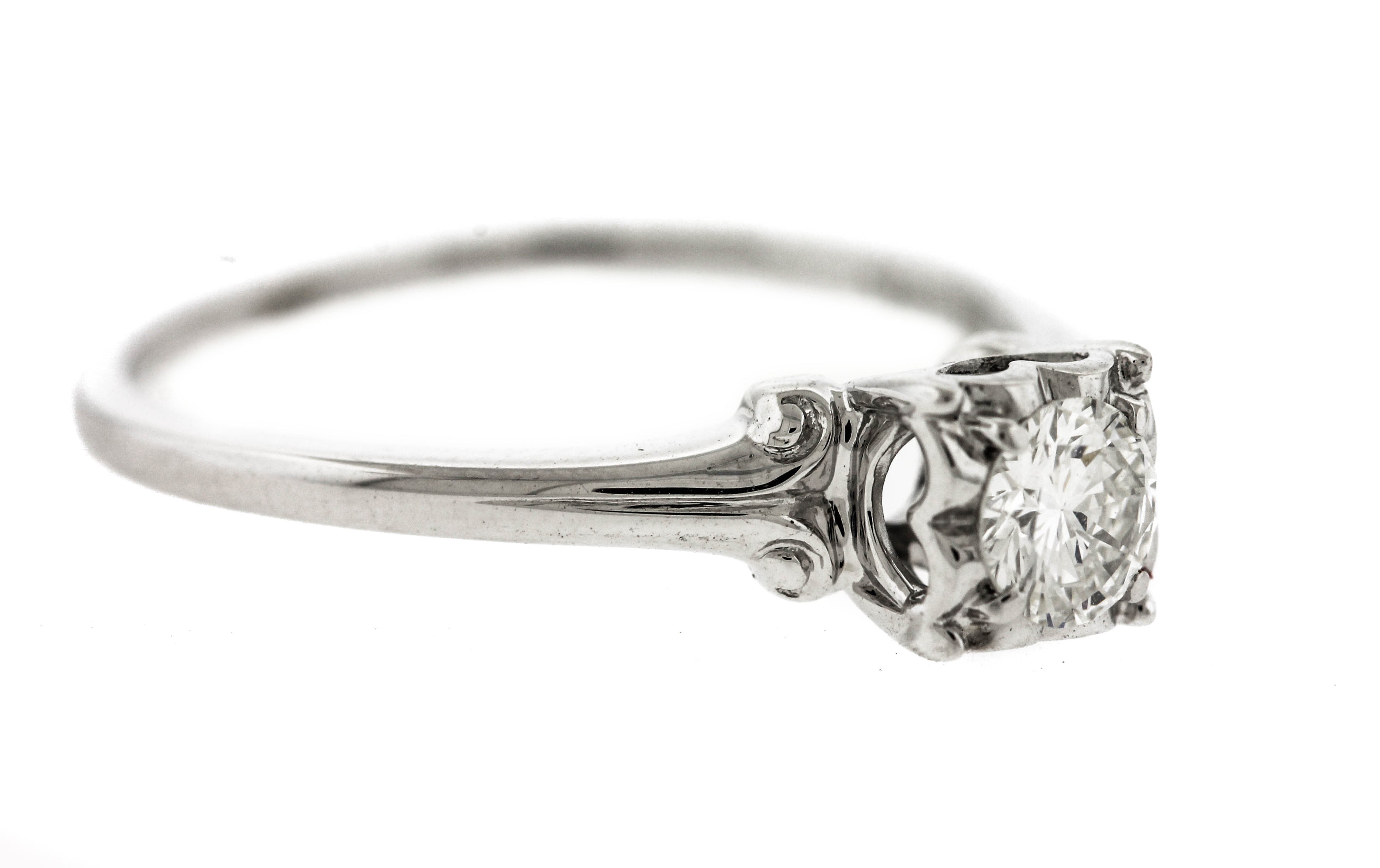 Ladies Estate 18K White Gold 0.28ct Diamond Solitaire Engagement Ring EGL USA