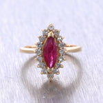 Vintage Estate 14k Yellow Gold 1.25ctw Pink Sapphire & Diamond Navette Ring