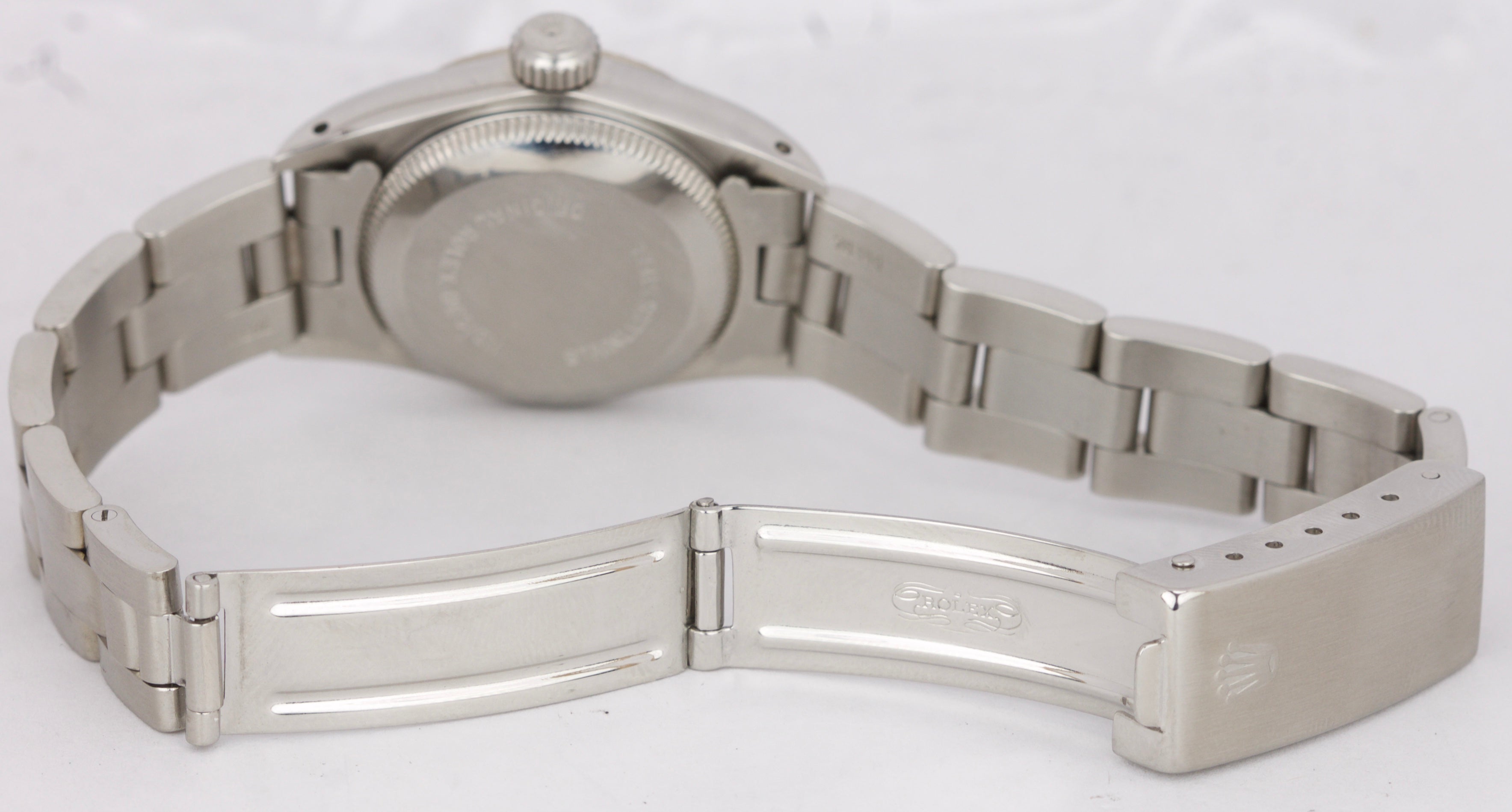 Mint Ladies Rolex Oyster Perpetual Fluted White Roman 24mm Oyster Watch 67194
