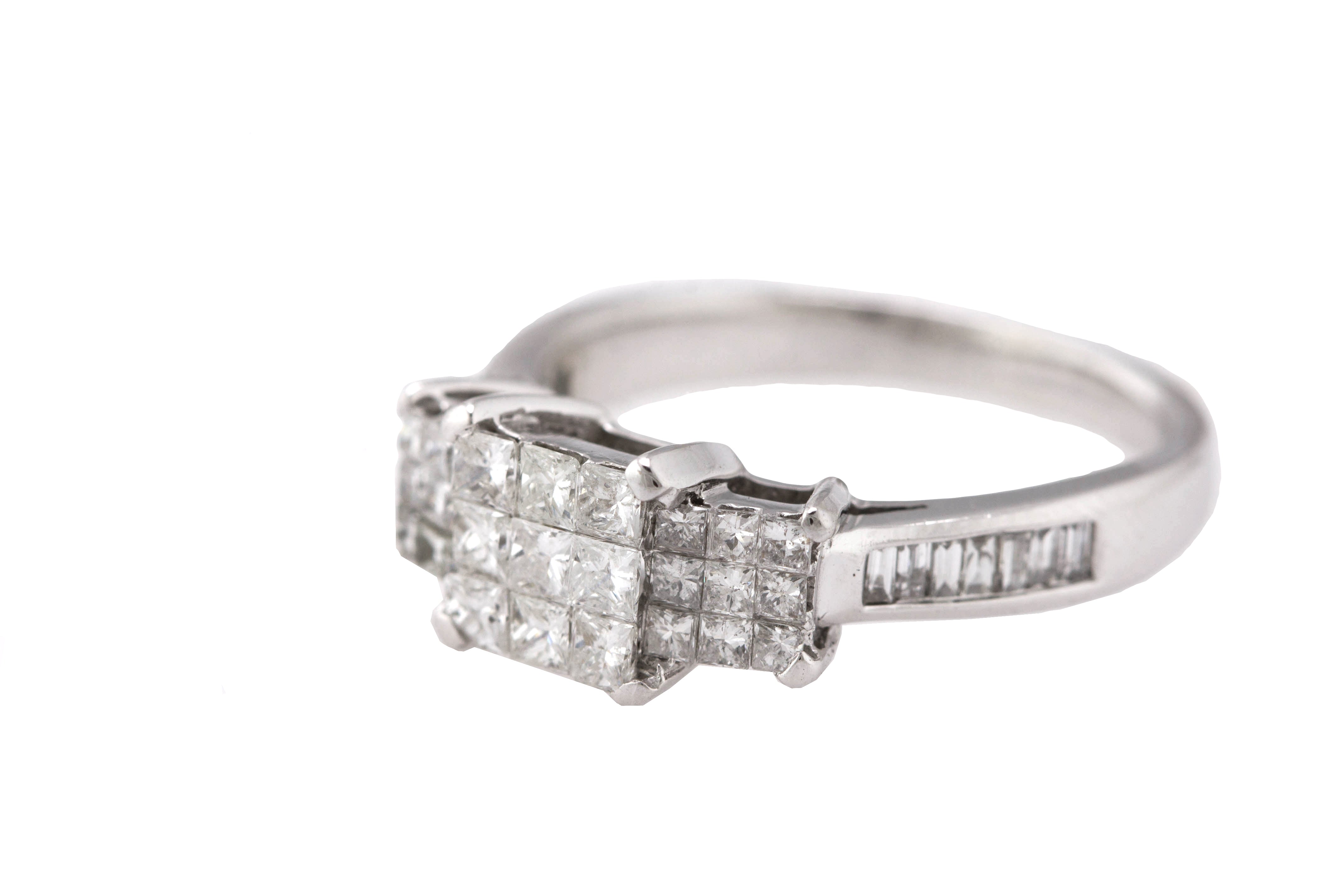 Ladies 14K White Gold 0.95ctw Princess Cut Diamond Invisible Set Engagement Ring