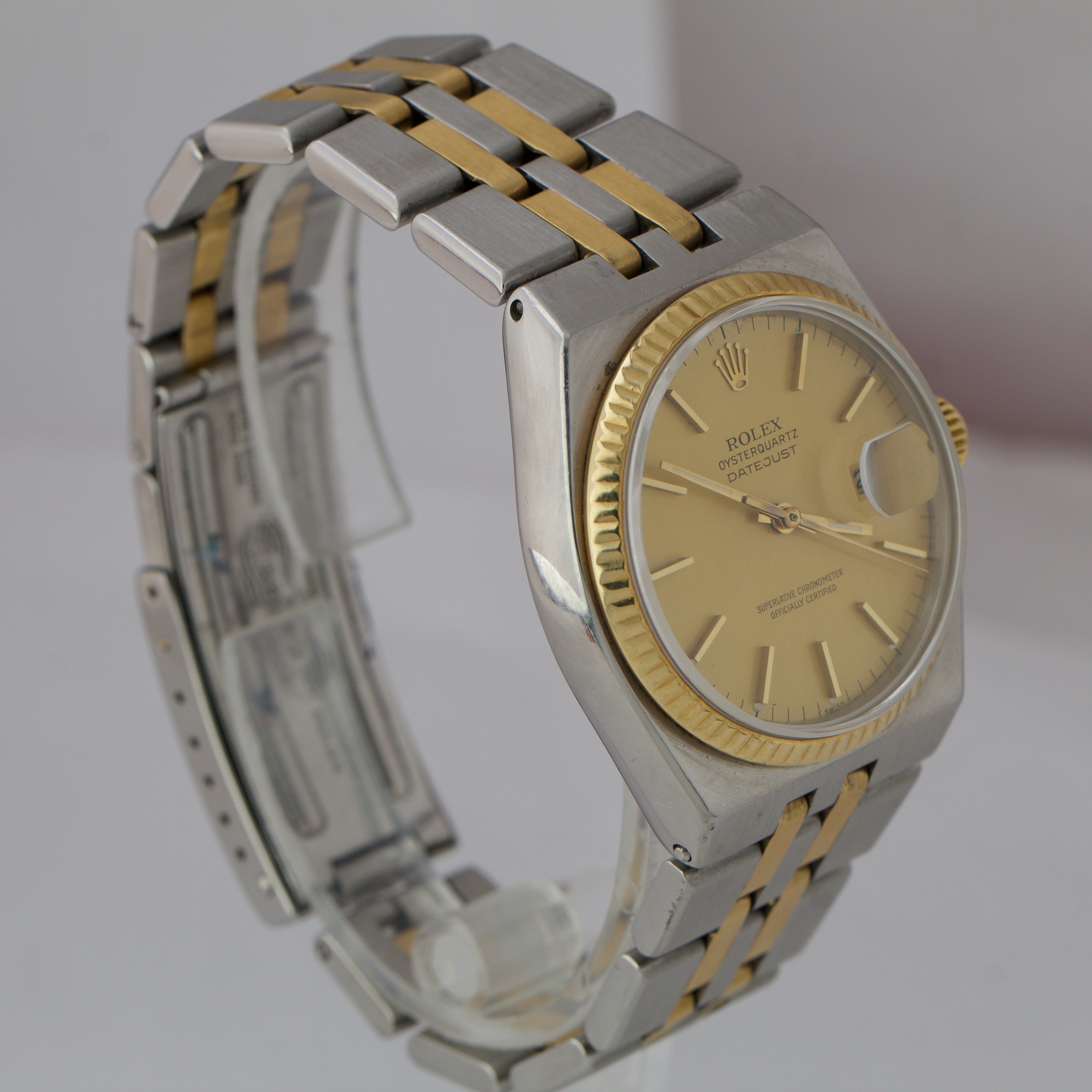 1989 Rolex Oysterquartz DateJust Two-Tone Gold Stainless Integral Watch 17013
