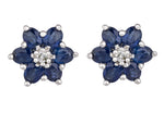 Women's EFFY 14K White Gold 0.06ctw Diamond & Blue Sapphire Flower Stud Earrings
