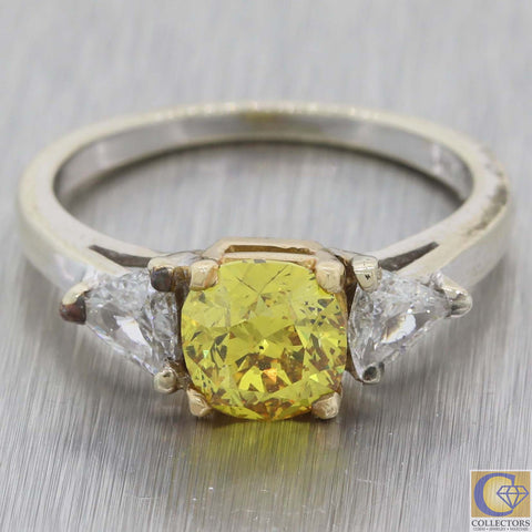 Vtg. Estate 14k White Gold 1.86ctw Fancy Yellow Trillion Diamond Engagement Ring
