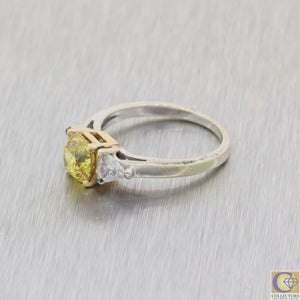 Vtg. Estate 14k White Gold 1.86ctw Fancy Yellow Trillion Diamond Engagement Ring