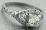 Antique Art Deco 18K White Gold Filigree 0.79ct Diamond Engagement Ring EGL USA