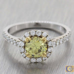 Modern 18k White Gold 1.45ctw Fancy Yellow Diamond Halo Engagement Ring A8