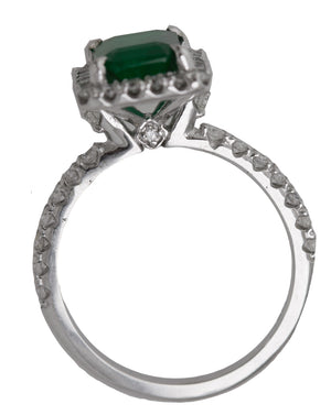 Lovely Ladies 14K White Gold 1.79 CT Emerald Diamond Halo Cocktail Ring