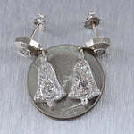 1920's Antique Art Deco 14k White Gold 0.25ctw Diamond Drop Bell Earrings