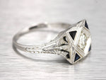 Antique Art Deco 18K White Gold 0.33ct Diamond Blue Sapphire Filigree Ring