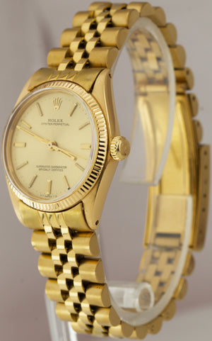 Ladies Rolex Oyster Perpetual Jubilee 18K Yellow Gold 6751 31mm Champagne Watch