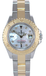 2010 Ladies Rolex Yacht-Master MOP Diamond 169623 29mm Two Tone Gold Watch