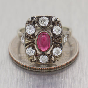 1890's Antique Victorian 14k White Gold Ruby & Diamond 1.30ctw Ring