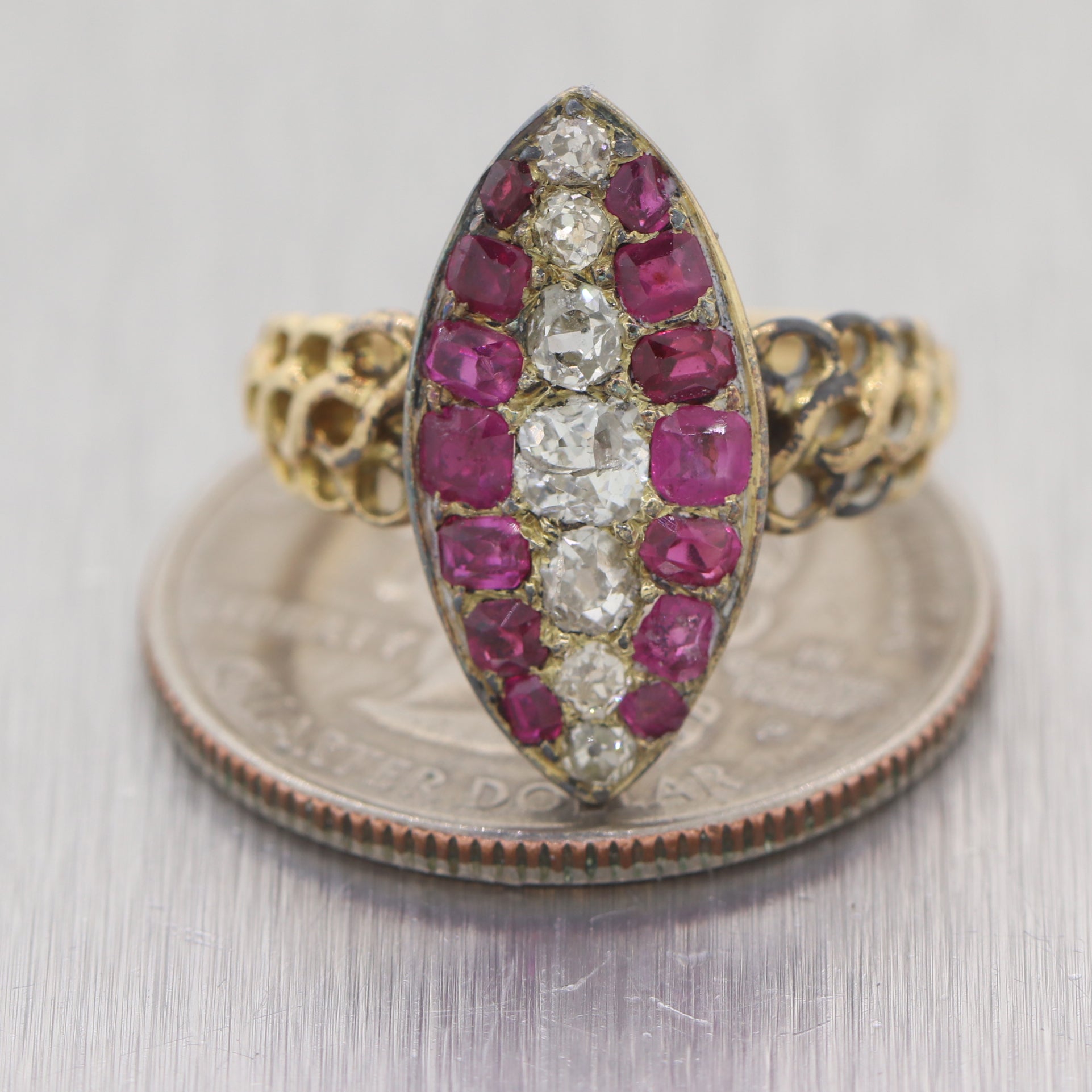 1890's Antique Victorian 14k Yellow Gold 2ctw Ruby & Diamond Ring