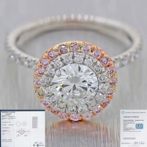 Modern 18K White Gold 1.63ctw Round Brilliant Cut Diamond Halo Engagement Ring