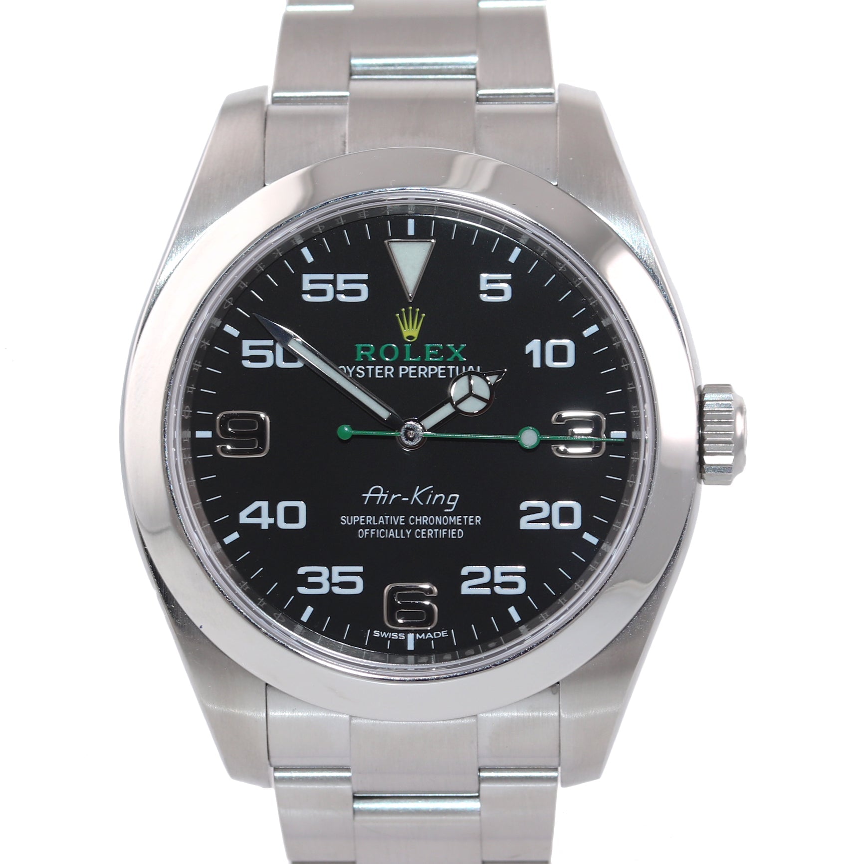 2020 Rolex Air King 116900 Black Arabic Dial 40mm Steel Green Watch Box