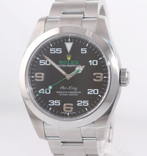 2020 Rolex Air King 116900 Black Arabic Dial 40mm Steel Green Watch Box