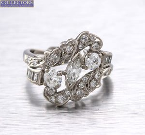 Exquisite Ladies Estate Platinum 1.45ctw Marquise Diamond Cluster Cocktail Ring