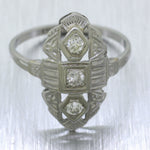 Antique Art Deco 18k White Gold 0.20ctw Diamond Filigree Cocktail Ring