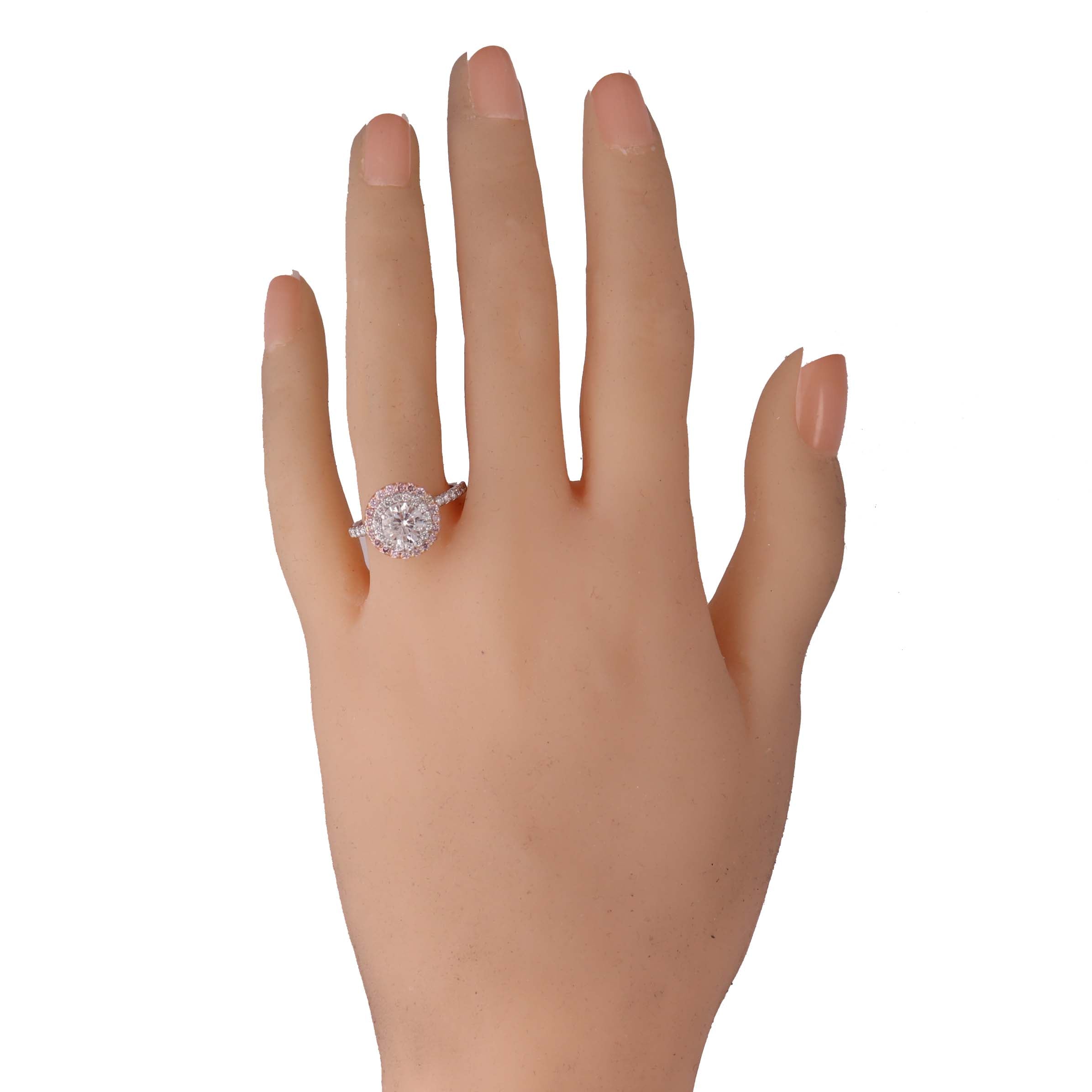 Modern 18K White Gold 1.63ctw Round Brilliant Cut Diamond Halo Engagement Ring