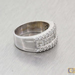  Vintage Estate 14k White Gold 1.50ct 3 Row Diamond 9mm Wide Wedding Band Ring A8 